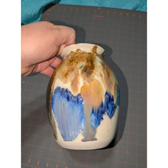Handcrafted Studio Pottery Vase 7" Tall Drip Glaze Colorful & Unique - Picture 2 of 15